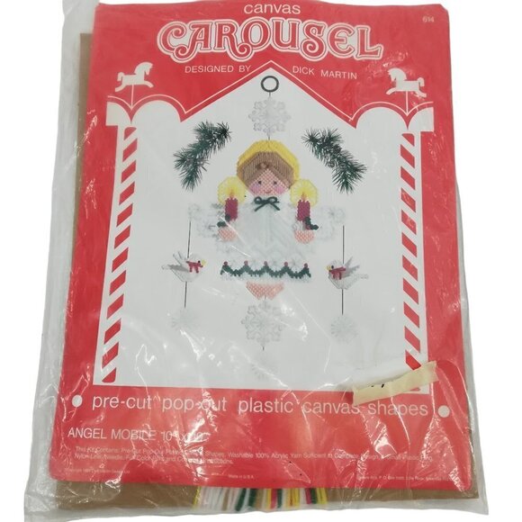 Canvas Carousel Plastic Kit Angel Mobile Christmas Snowflake Dove New Vtg 80s - Picture 2 of 10